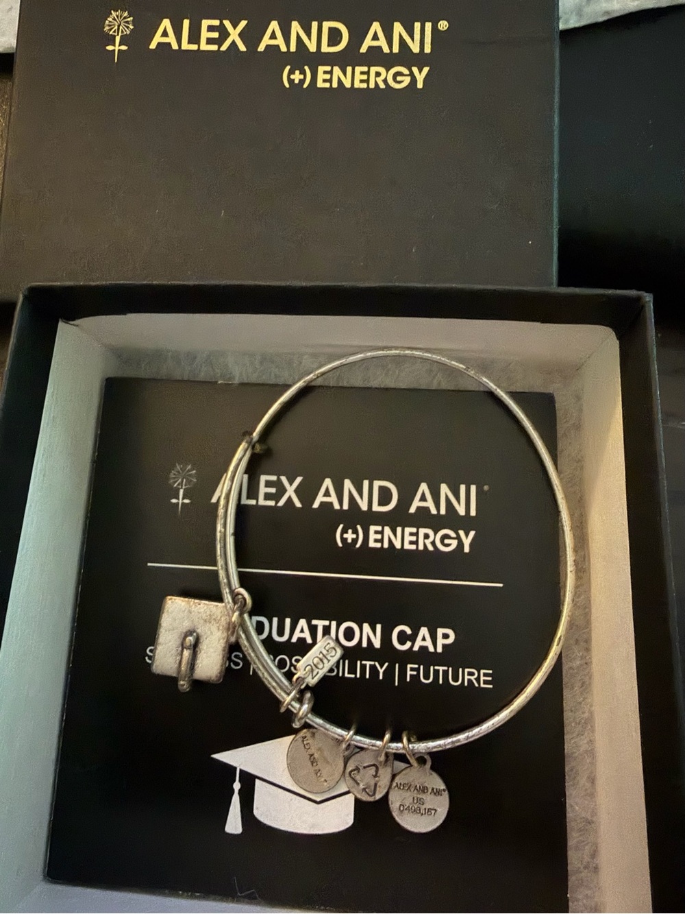 Alex and Ani Silver Graduation Cap Charm Bangle Bracelet